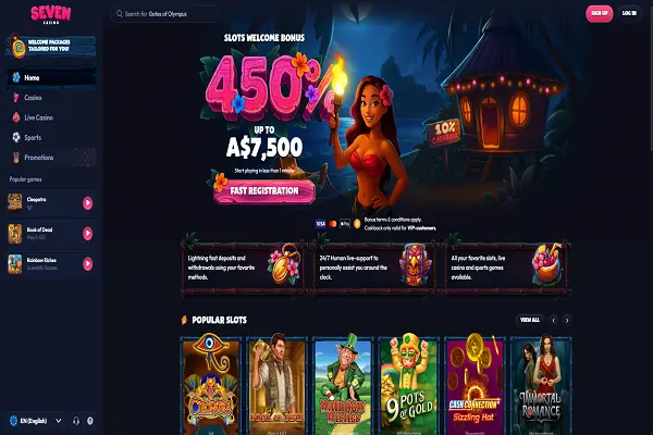 Seven casino Home page and welcome bonus