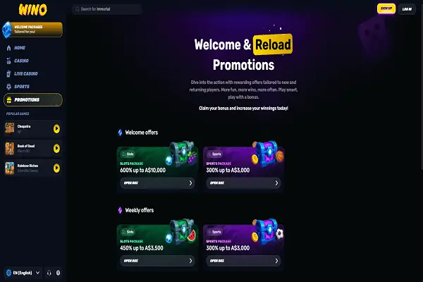 Wino Casino Promotions and Bonuses
