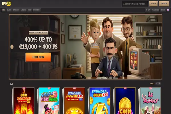 SpinBoss Casino Home Page and Welcome Bonus