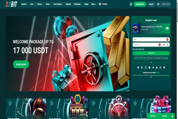 22Bit Casino Home Page and Welcome Package