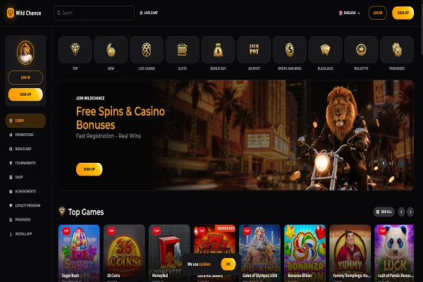Wild Chance Casino Home Page and Welcome Bonus