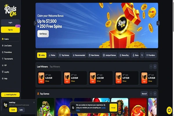 ReelsOn Casino Home Page and Welcome Bonus