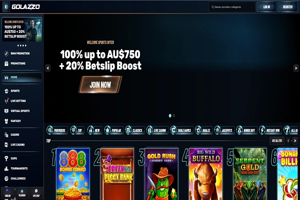Golazzo Casino Home Page and Welcome Bonus