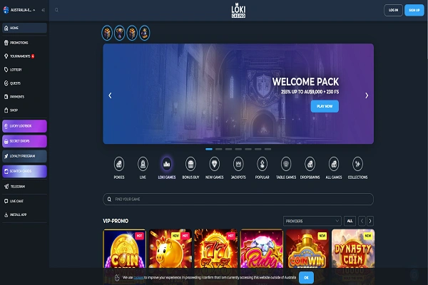 Loki Casino Home Page and Welcome Bonus