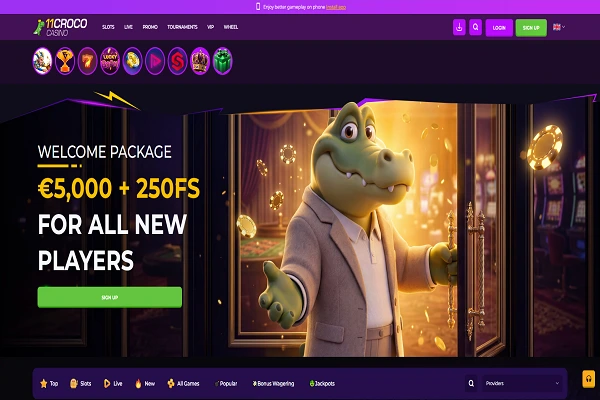 11Croco Casino Home Page and Welcome Bonus