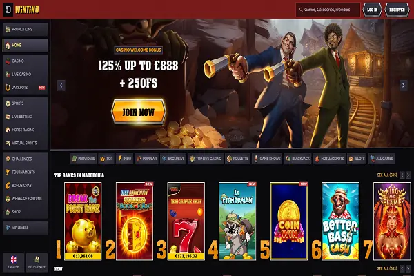 Wintino Casino Home Page and Welcome Bonus