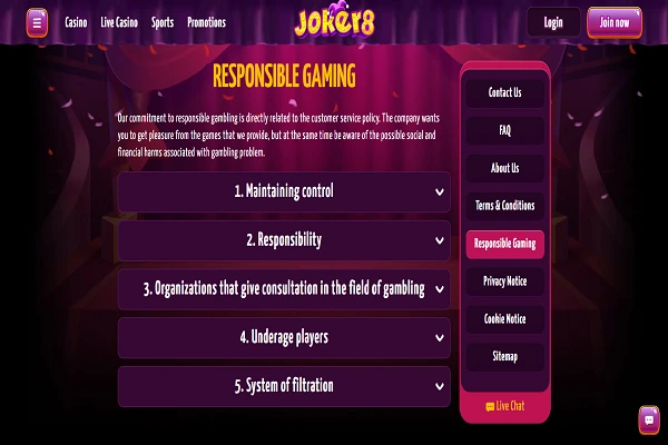 Joker Casino Responsible Gambling