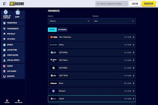 BetScore Casino Payment Methods