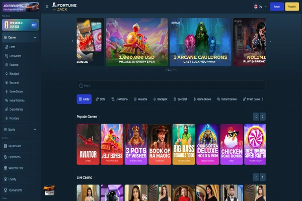 FortuneJack Casino Home Page