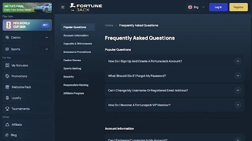 FortuneJack casino Payments