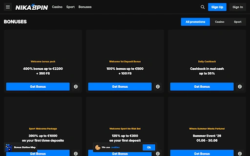NIkaSpin casino Bonuses 1