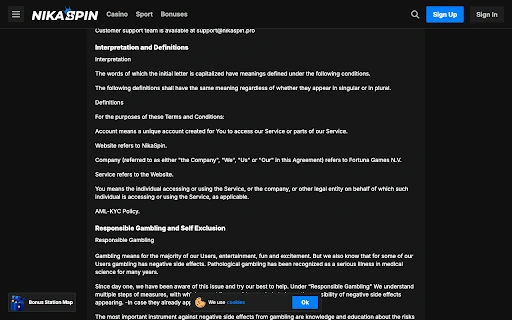 NikaSpin Casino Support