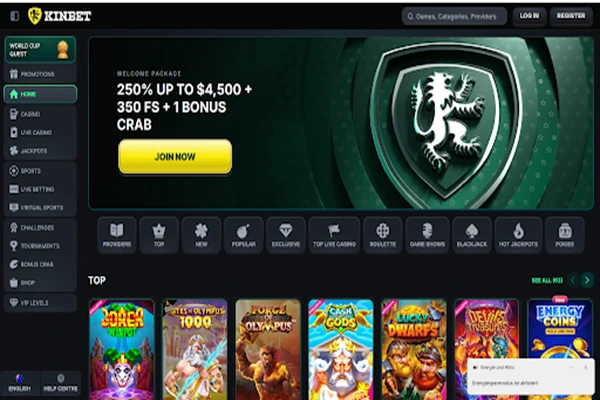 Starting Page of Kinbet Casino, soccer logo