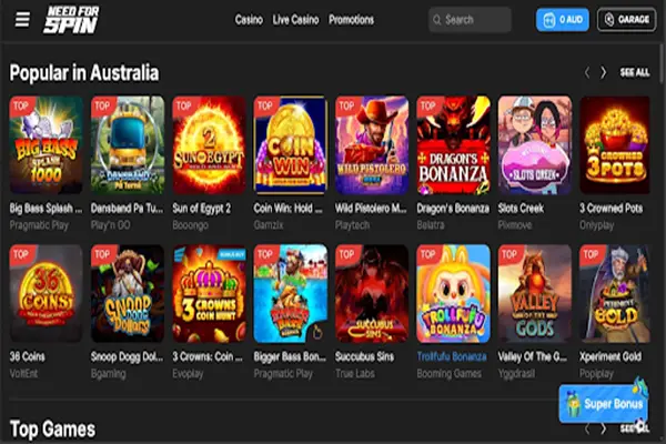 Need For Spin Casino Game Lobby Game lobby of Need For Spin Casino