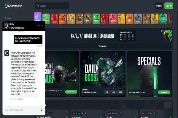 SportsBet Casino Live chat