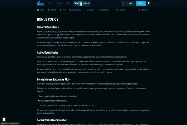 Winna Casino Bonus Policy Winna Casino Bonus Policy