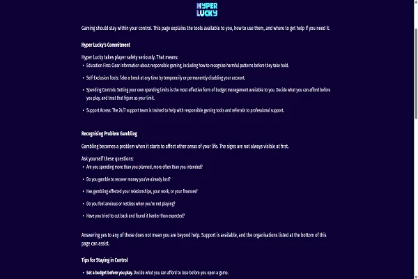Hyper Lucky Casino Responsible Gambling Hyper Lucky Casino Responsible Gambling