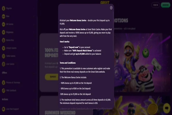 Great Slots Casino welcome bonus