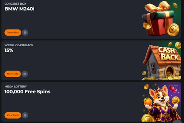 Available Promotions at Corgibet Casino
