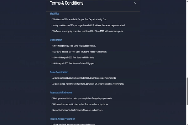 Lucky Coin Casino Terms and Conditions Lucky Coin Casino Terms and Conditions