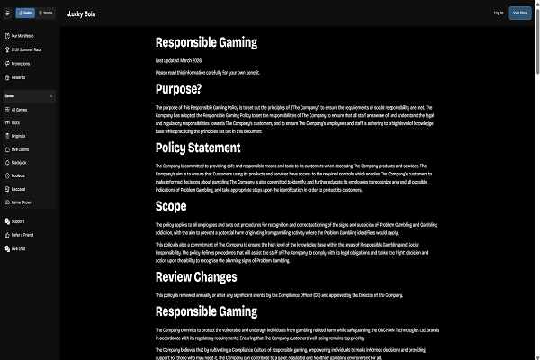 Lucky Coin Casino Responsible Gambling