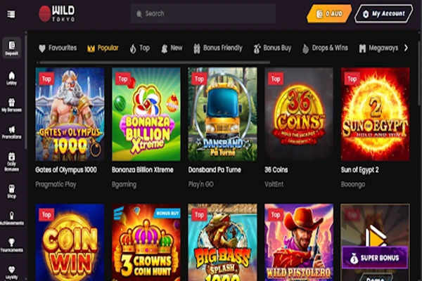 Preview of casino games on Wild Tokyo Casino