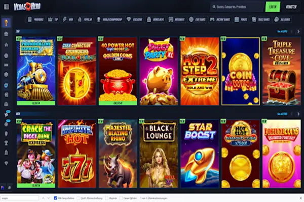 Vegas Hero Casino Selection Overview of the casino section on Vegas Hero