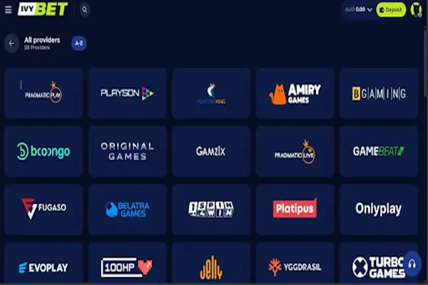 Overview of some available game providers on IvyBet casino
