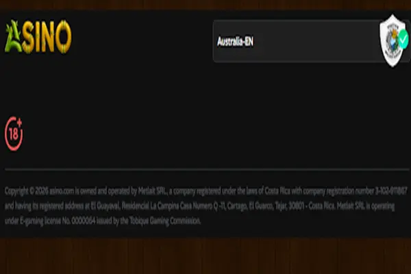 No footer is shown on Asino webpage