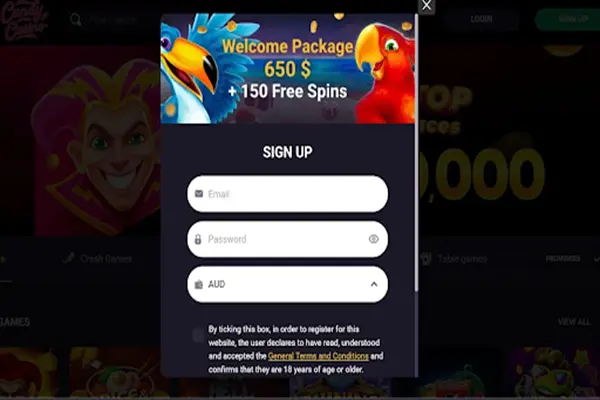 Registration at Candy Casino