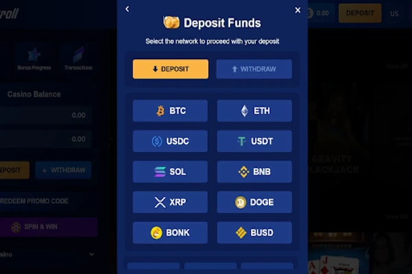Deposit options available at Sharkroll