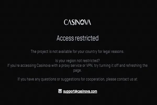 Casinova restriction for Aussie players