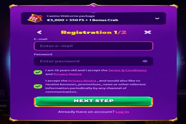 First step for registration on MidasLuck casino