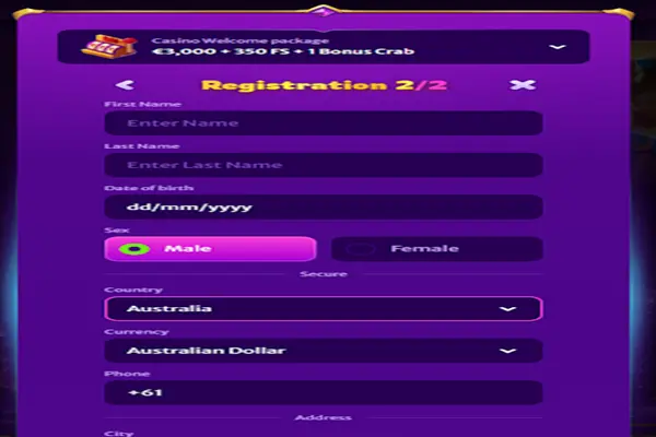 Second step for registration on MidasLuck