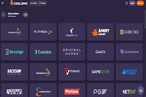 Game Providers at Coolzino Providers available on Coolzino