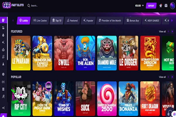 Some available casino games on Fast Slots Casino