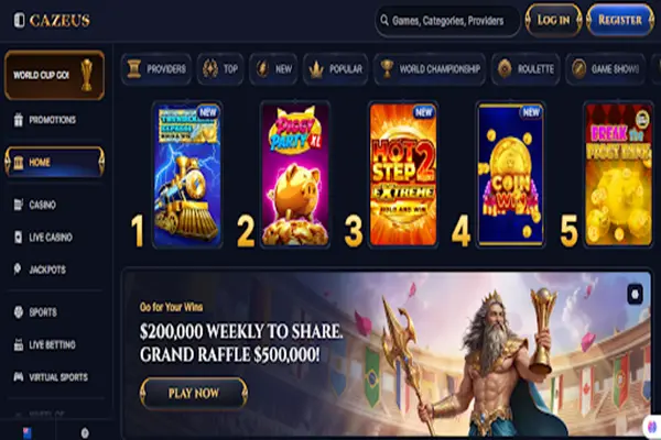 Cazeus Casino Homepage Preview of the homepage of Cazeus Casino