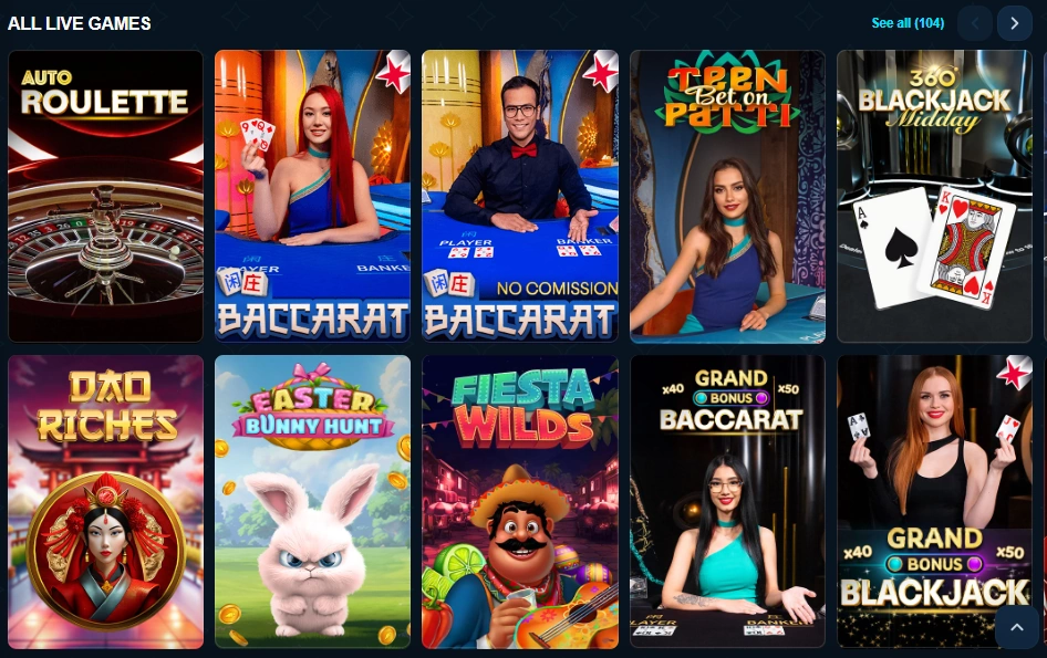 Screenshot of live casino games at Casino Bello.webp