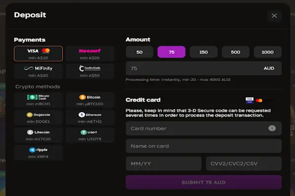 Some of the available methods for depositing on Crown Gold Casino
