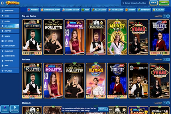 Available live games on Pandido casino