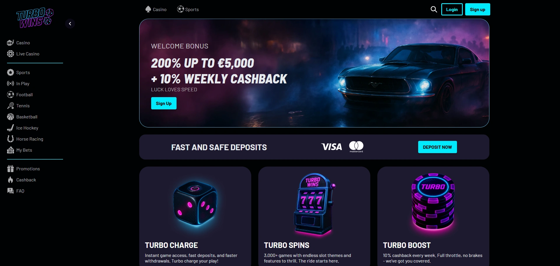 Turbo Wins Casino Home Page and Welcome Bonus