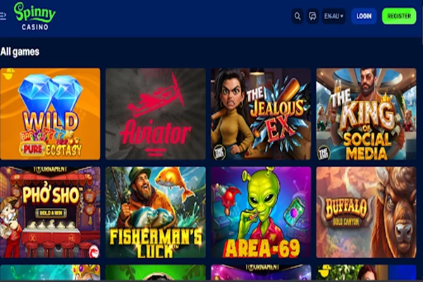 Spinny Casino Slot Games Lobby on Spinny Casino