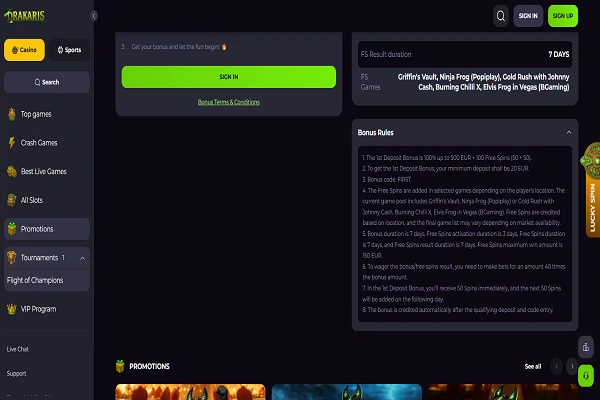 Drakaris Casino Bonuses