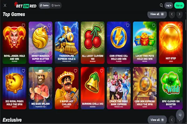 Preview of casino games on Betonred Casino