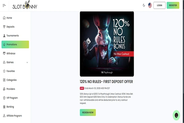 Slots Bunny Casino welcome Bonus