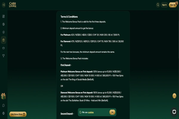 Cash Lounge casino Terms and Conditions