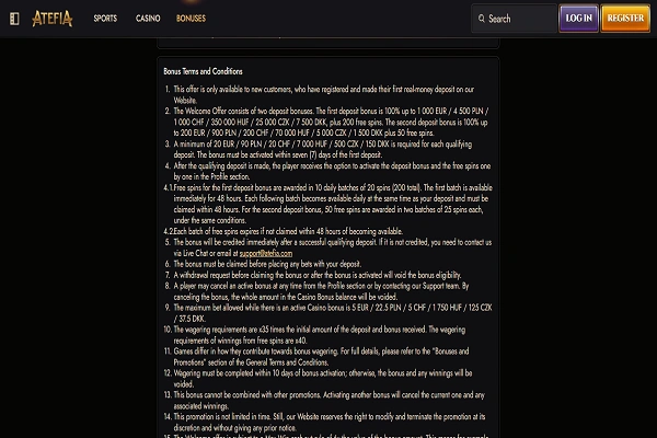 Atefia Casino Bonuses