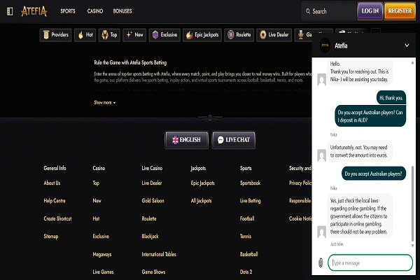 Atefia Casino Customer Support