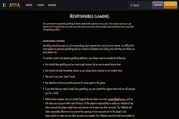 Atefia Casino Responsible Gaming
