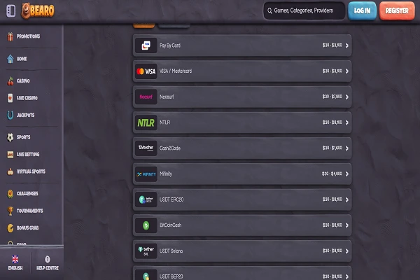 Bearo Casino Payments